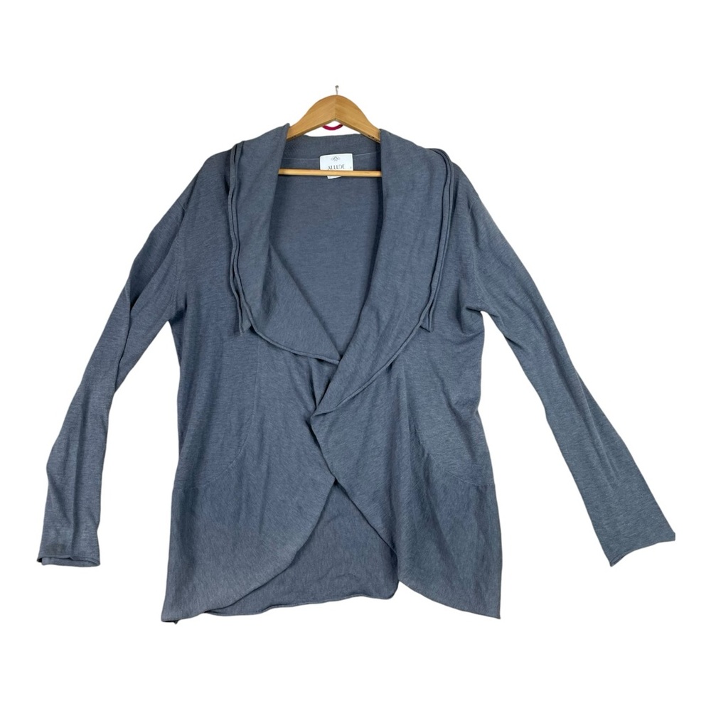 Allude Open Front Cardigan Sweater Women Gray Ruffled Medium Baumwolle boho